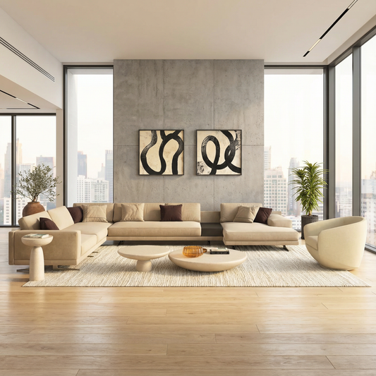 Maestro Sectional Sofa Beige Velvet