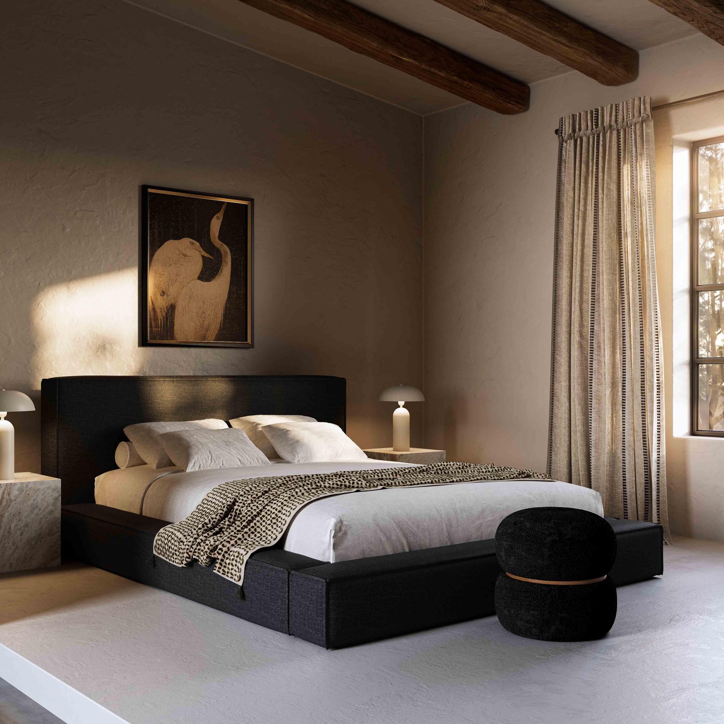 Nova Black Fabric Queen Bed