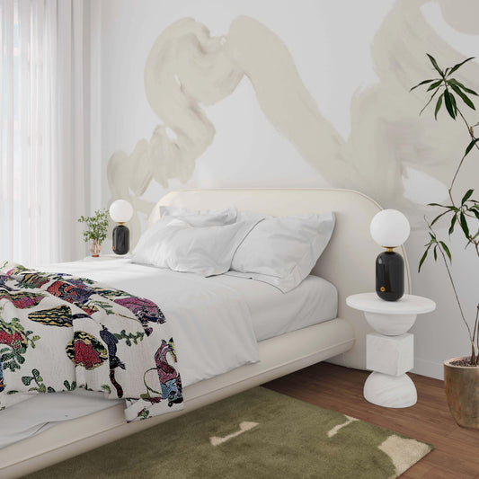 Stellar Off White Fabric Queen Bed