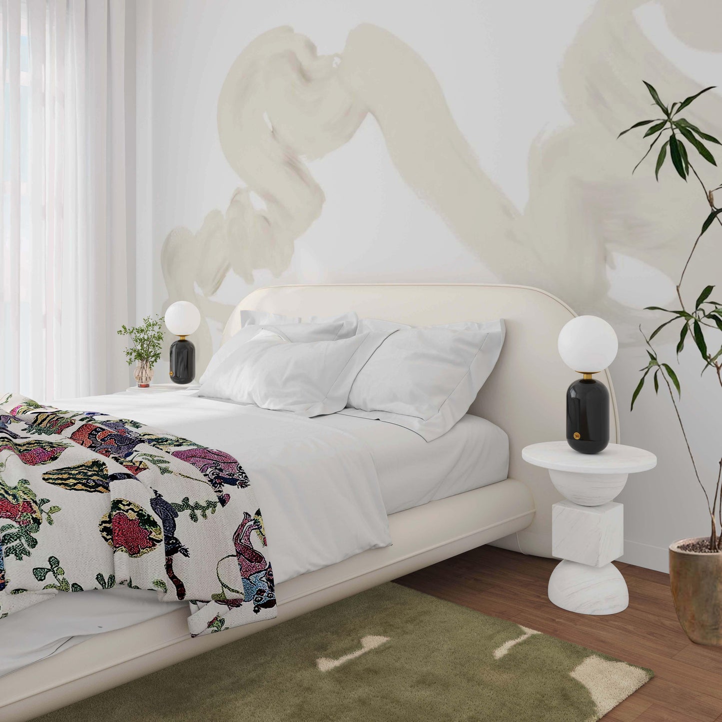 Stellar Off White Fabric King Bed