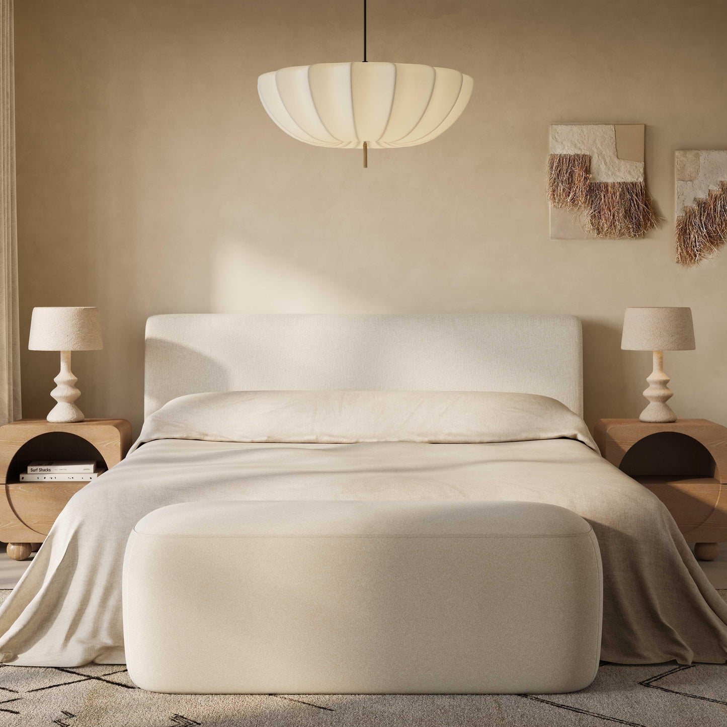 Quill Off White Faux Mohair Bench