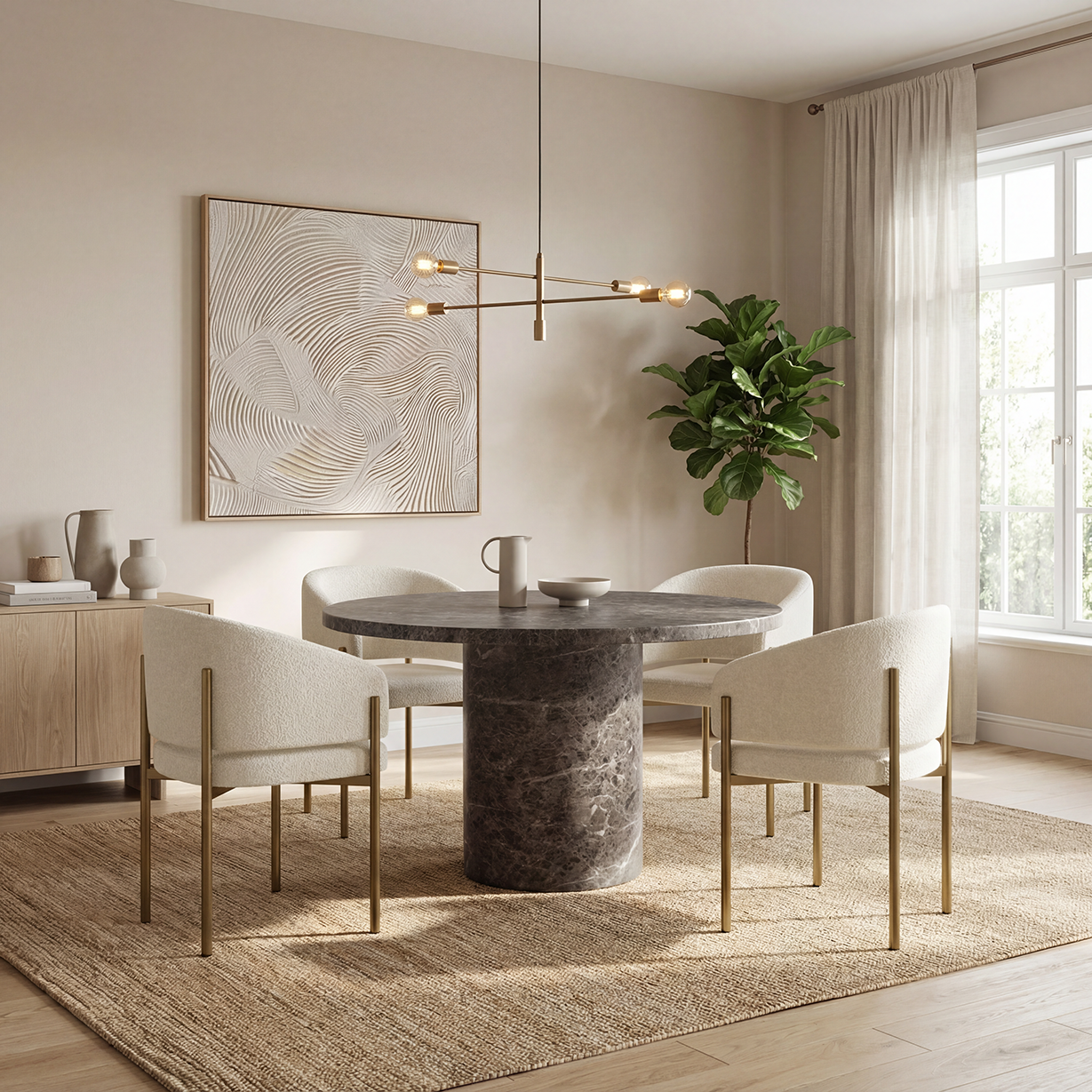 Bloom Round Dining Table Brown Marble