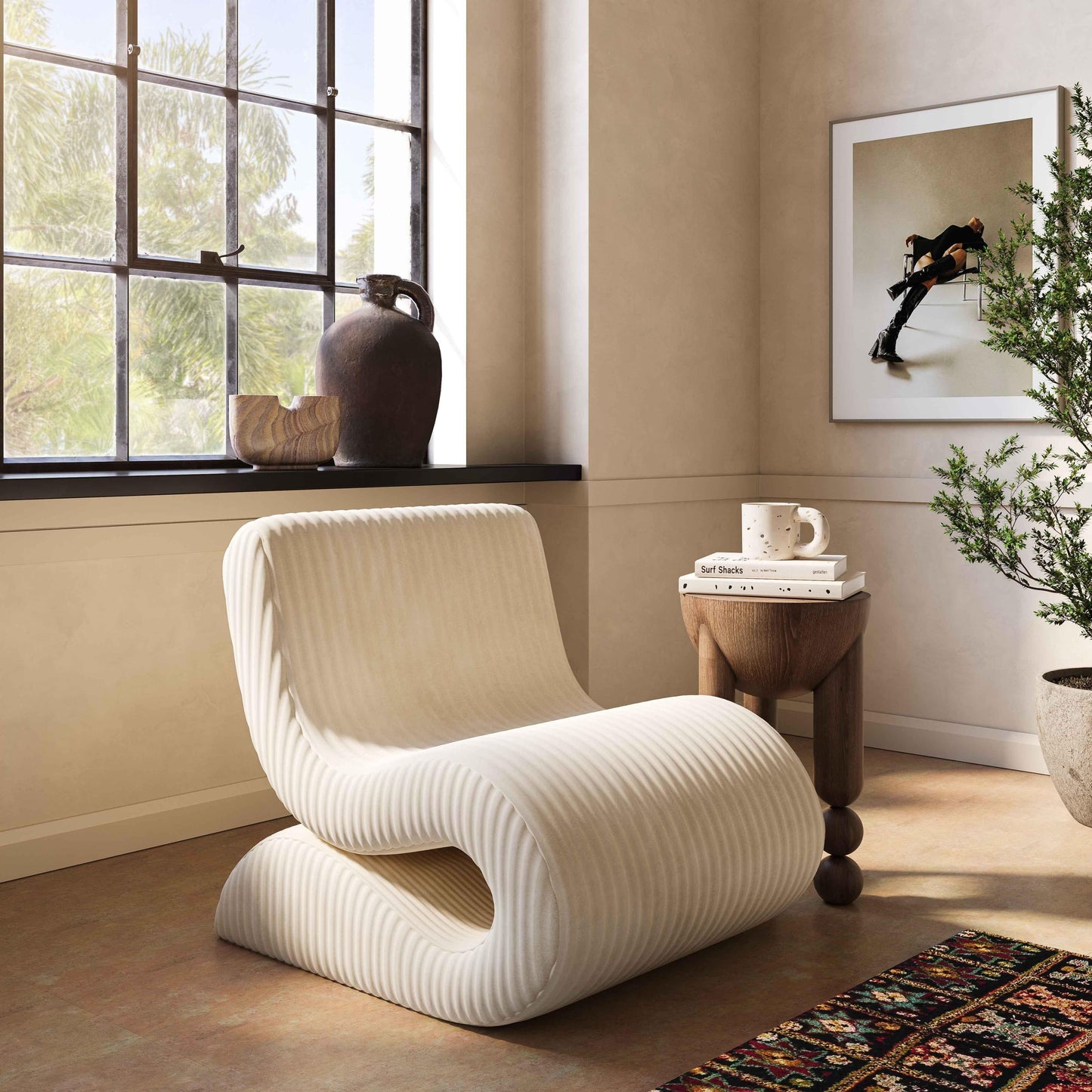 Amber Corduroy Accent Chair Beige
