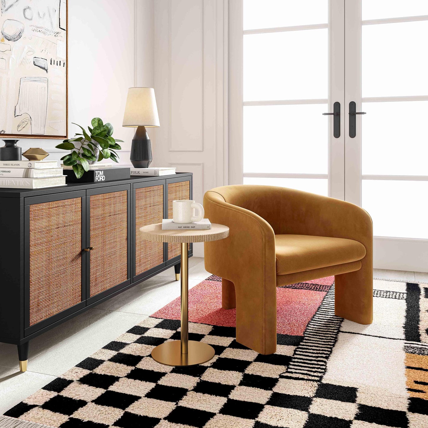 Helix Camel Velvet Accent Chair