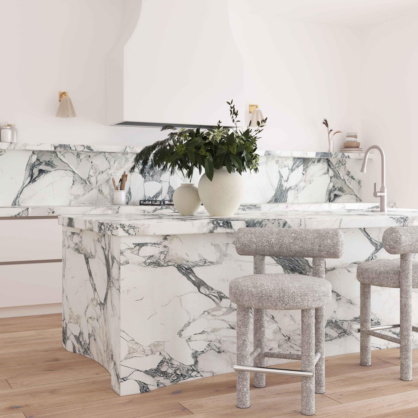 Arch Black & White Boucle Counter Stool