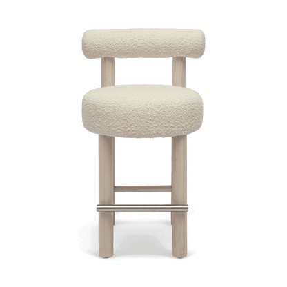 Arch Off White Boucle and Solid Wood Counter Stool