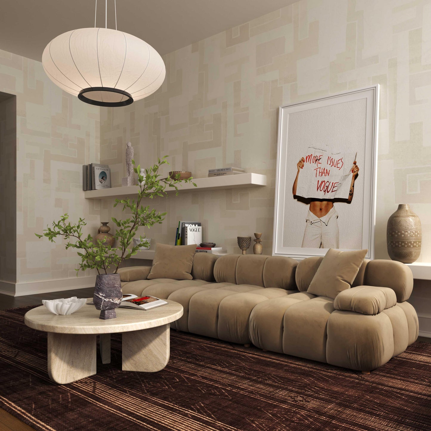 Solace Camel Velvet Modular Loveseat