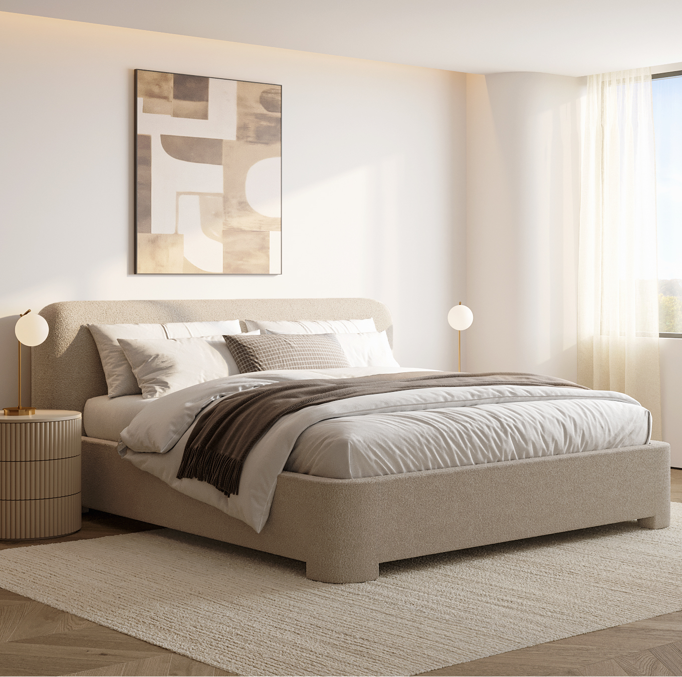 Elora Bed Greige Boucle