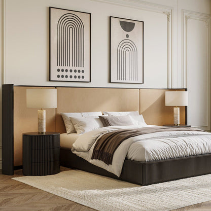 Baxter Bed Black w/ Camel Velvet Headboard