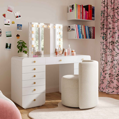 Lacey Cream Chenille Rolling Desk Chair