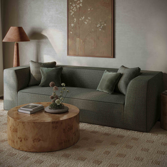 Vallora Olive Green Upcycled Basketweave Sofa