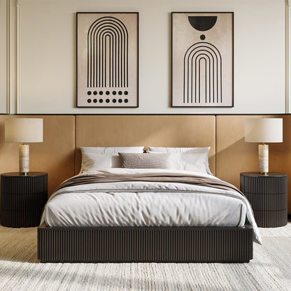 Baxter Bed Black w/ Camel Velvet Headboard