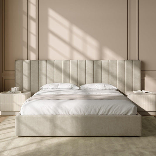 Rune King Bed Beige Velvet