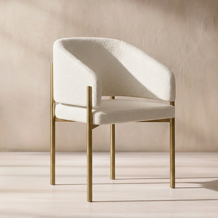 Oxford Dining Chair Off White & Brass Frame
